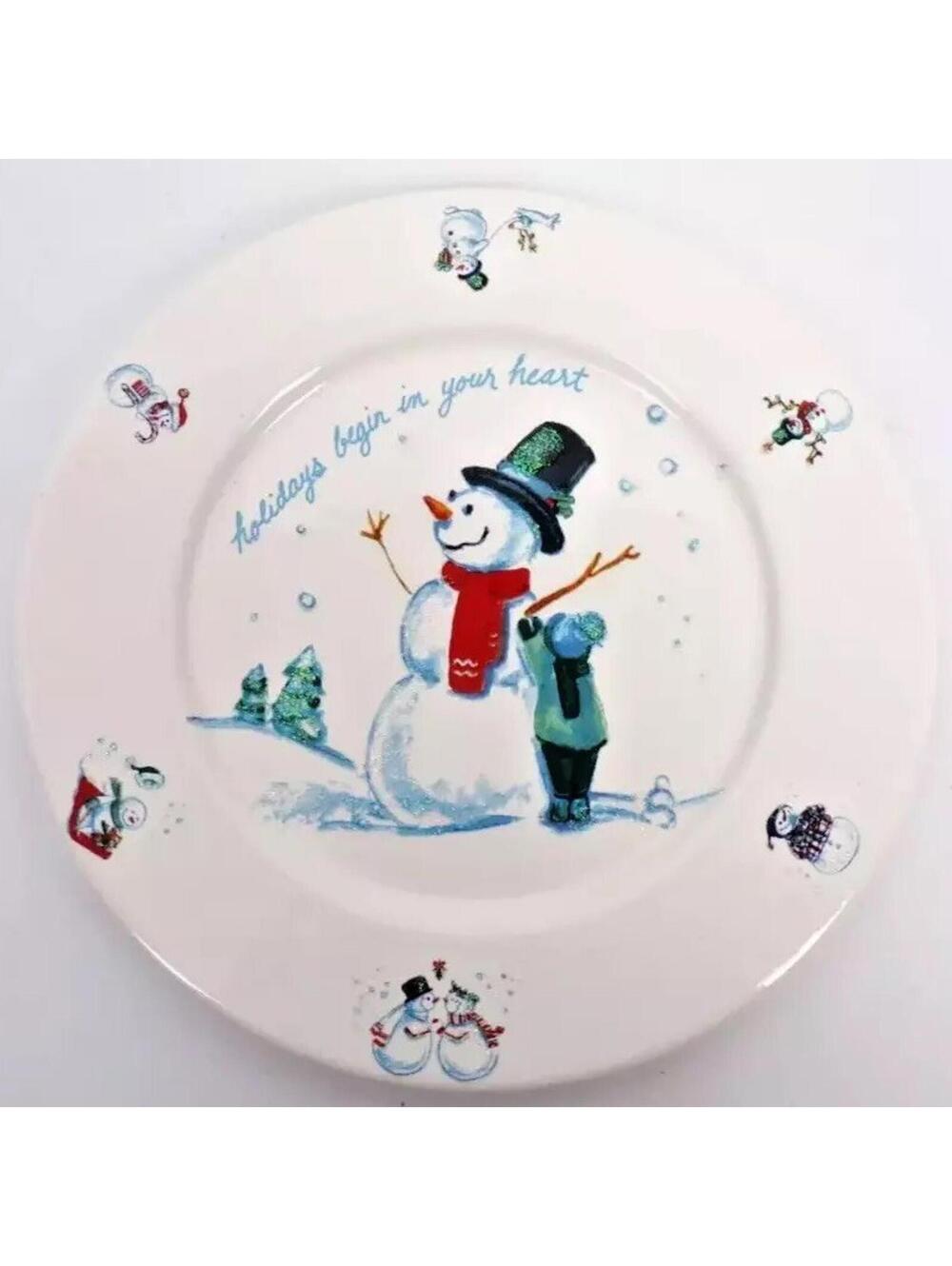 Vintage 1999 Bath & Body Works Handcrafted Holiday Edition Snowman Plate 6 1/2"